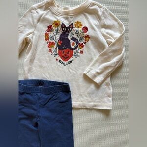 Old Navy|Baby girl cute outfit,Cat Halloween & Pumpkin long sleeve & leggings•••